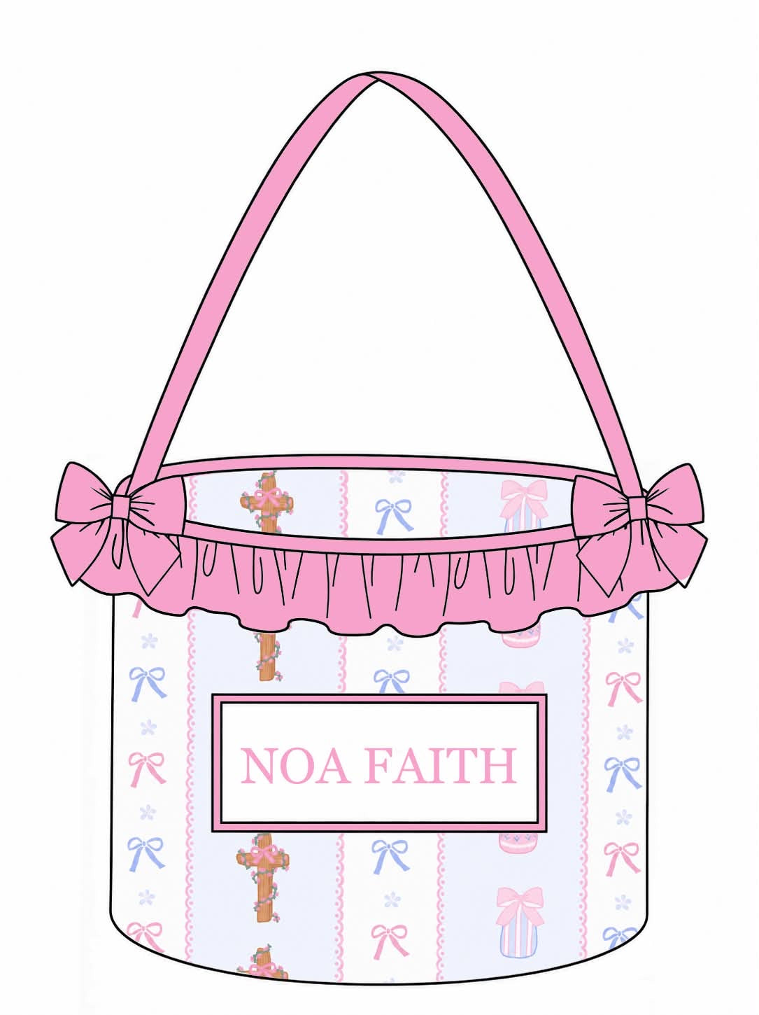 PO57 Name Smocked Easter Baskets - Pink Cross