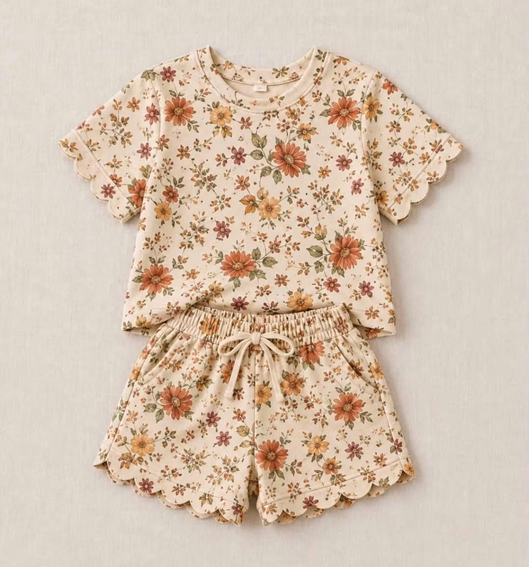 Pre-Order Fall Floral Scallop Short Set