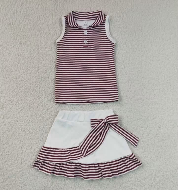 Pre-Order Maroon Striped Skort Set