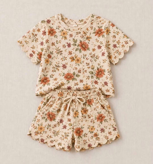 Pre-Order Fall Floral Scallop Short Set