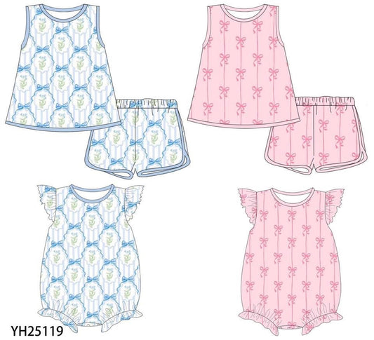 Pre-Order Blue Floral Pink Bow